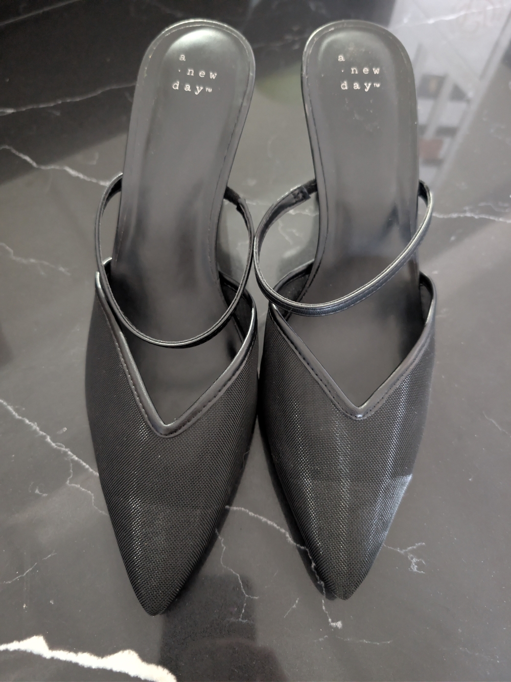 a new day Black Pointed Mule with Slim Strap Detail